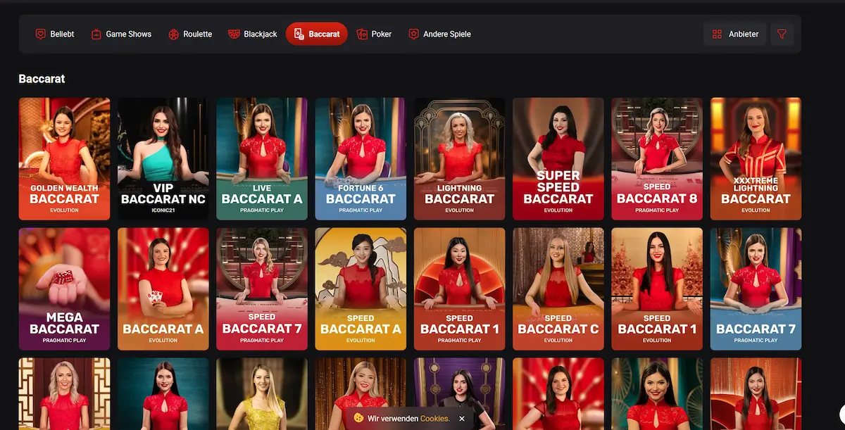 Live-Baccarat-Tisch bei Rollero Casino