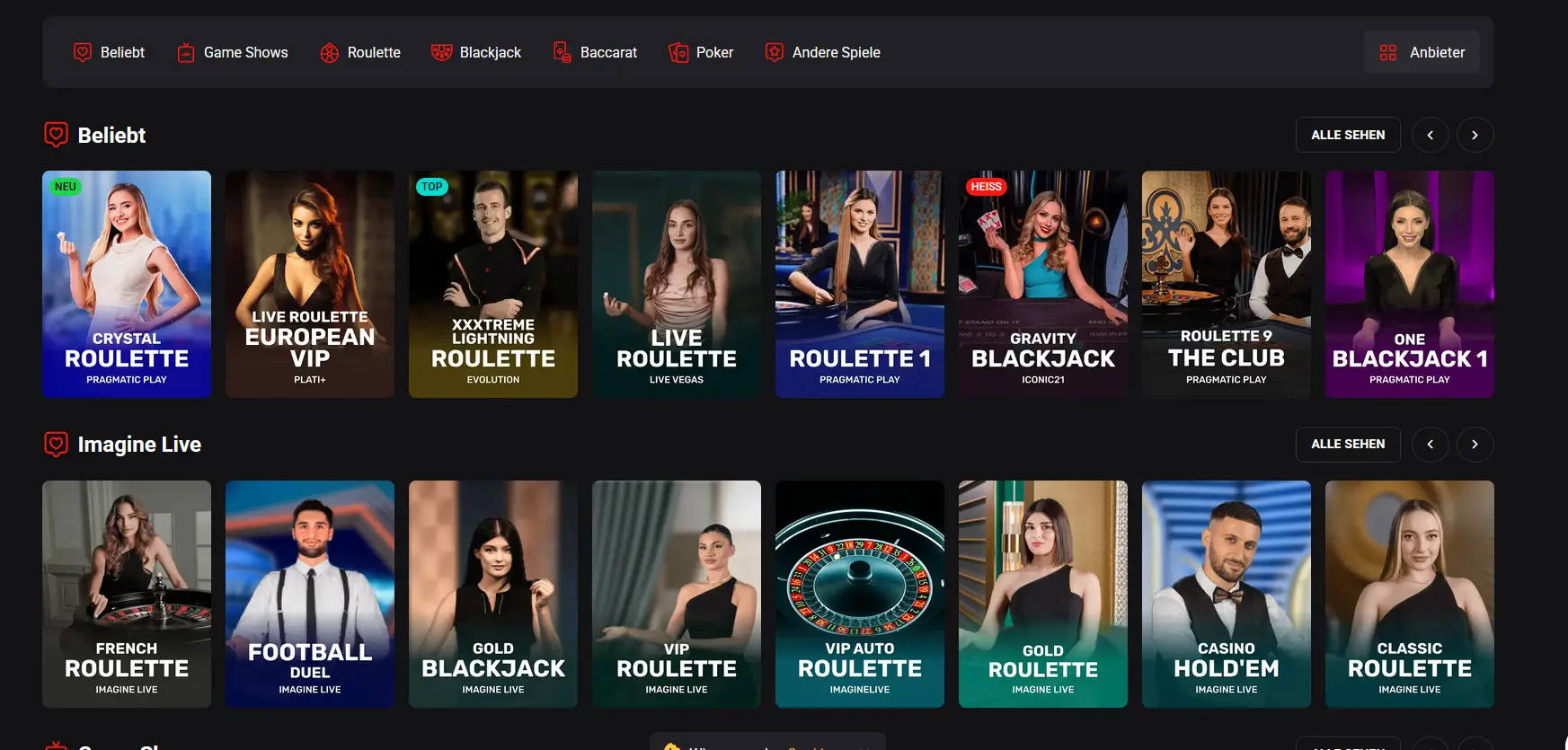 Rollero Live-Casino mit Echtzeit-Streams und echten Dealern