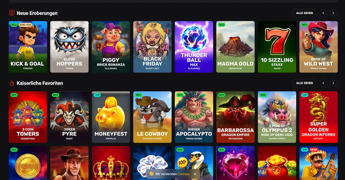 Rollero Slot-Lobby mit Video-Slots und Megaways-Titeln